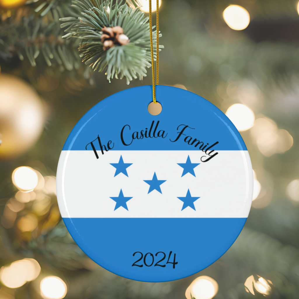 Personalized Honduras Flag Ornament, Honduran Flag Souvenir, Latin America, World Travel, Gift, Custom Honduran Gift, Blue White Stars Flag