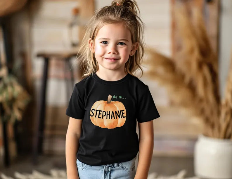 Personalized Pumpkin Toddler Shirt, Custom Fall Kids Shirt, Cute Fall Toddler Shirt, Pumpkin Kids Tee, Custom Pumpkin Name Kids T-shirt