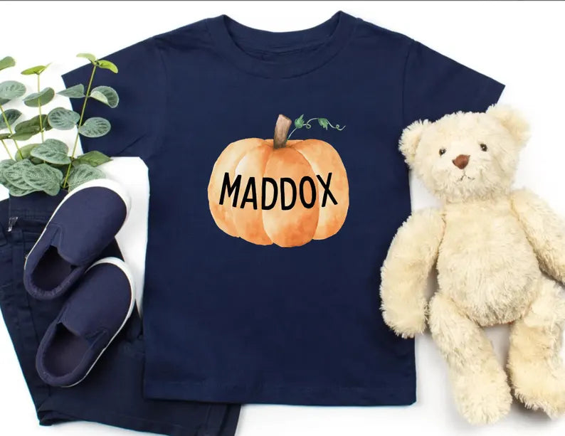 Personalized Pumpkin Toddler Shirt, Custom Fall Kids Shirt, Cute Fall Toddler Shirt, Pumpkin Kids Tee, Custom Pumpkin Name Kids T-shirt