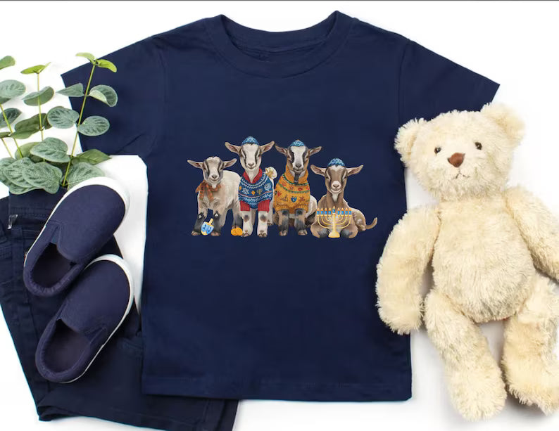 Hanukkah Goats Kids Shirt, Toddler Chanukah Goats T-shirt, Jewish Kids Shirt, Hanukkah Gift, Retro Hanukkah Tee, Farm Animal Holiday Shirt