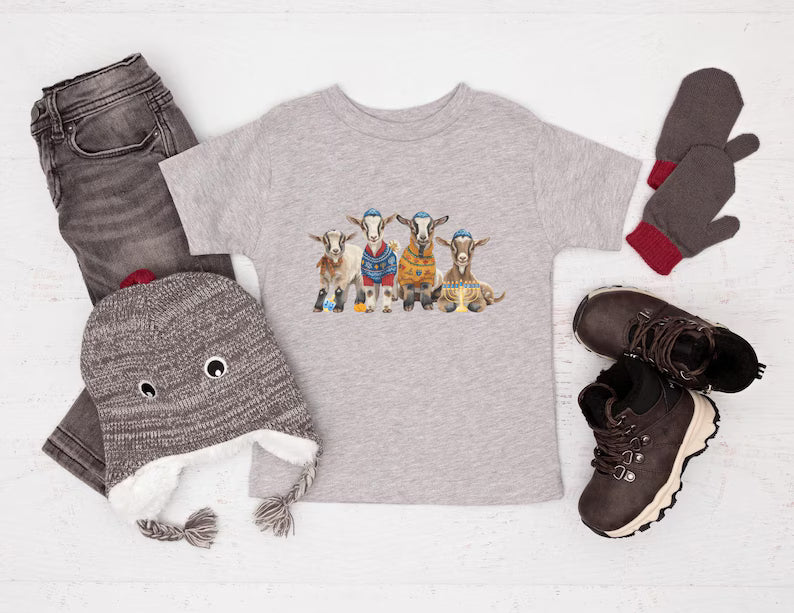 Hanukkah Goats Kids Shirt, Toddler Chanukah Goats T-shirt, Jewish Kids Shirt, Hanukkah Gift, Retro Hanukkah Tee, Farm Animal Holiday Shirt