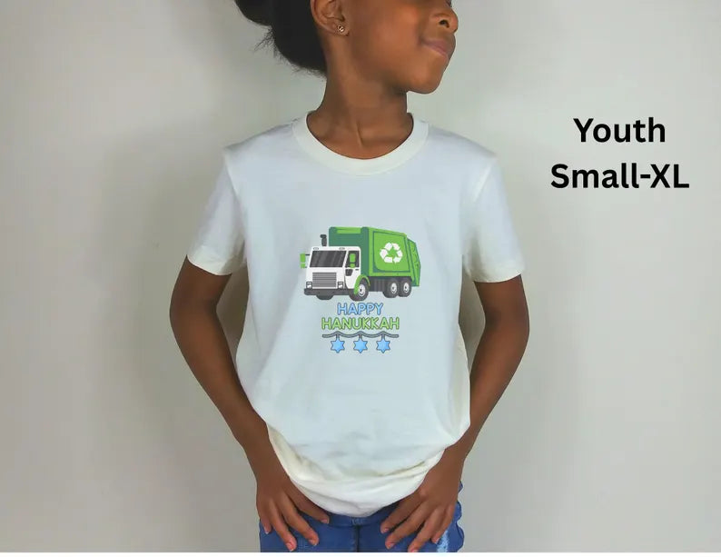 Hanukkah Kids Shirt, Menorah Trash Truck Toddler/Baby Tshirt, Jewish Kids T-shirt, Hanukkah Gift, Garbage Truck Chanukah Tee, Kids Truck Tee