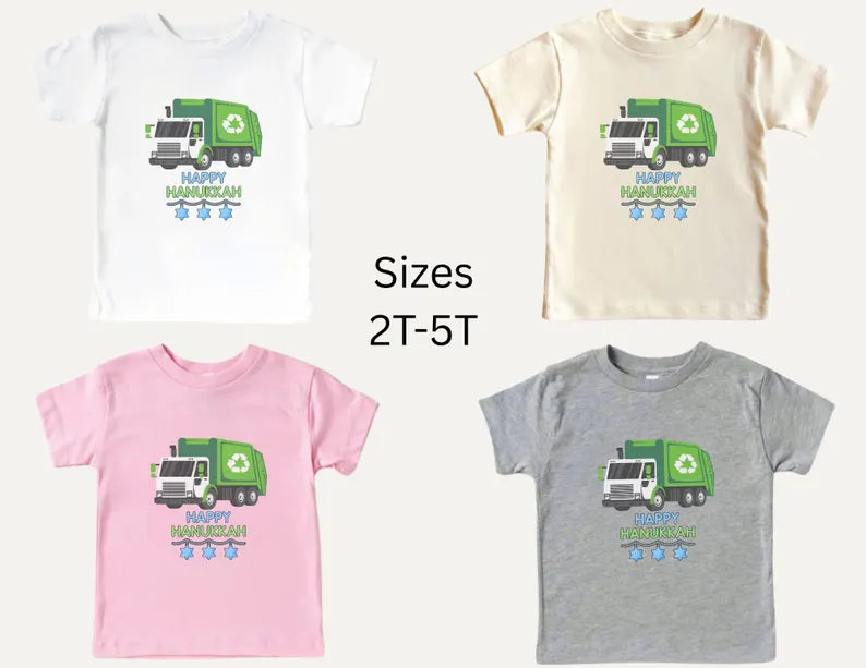 Hanukkah Kids Shirt, Menorah Trash Truck Toddler/Baby Tshirt, Jewish Kids T-shirt, Hanukkah Gift, Garbage Truck Chanukah Tee, Kids Truck Tee