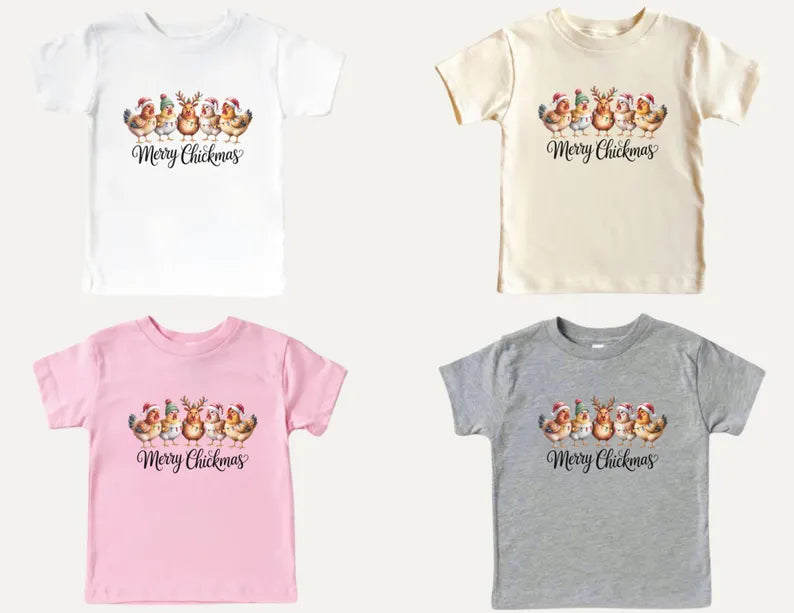 Merry Chickmas T-shirt, Chicken Christmas Shirt, Kids Christmas Chick Tee, Farm Toddler Xmas Shirt, Chicken Xmas Outfit, Kids Chicken Shirt