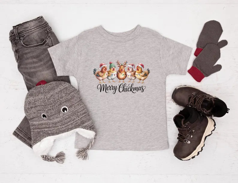 Merry Chickmas T-shirt, Chicken Christmas Shirt, Kids Christmas Chick Tee, Farm Toddler Xmas Shirt, Chicken Xmas Outfit, Kids Chicken Shirt