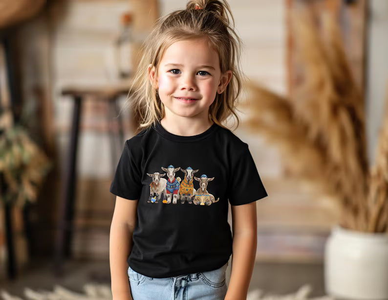 Hanukkah Goats Kids Shirt, Toddler Chanukah Goats T-shirt, Jewish Kids Shirt, Hanukkah Gift, Retro Hanukkah Tee, Farm Animal Holiday Shirt