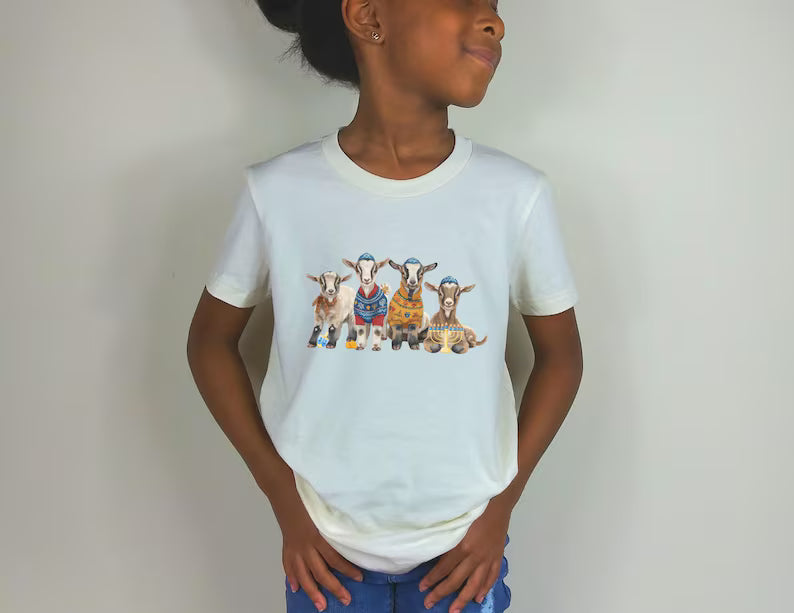 Hanukkah Goats Kids Shirt, Toddler Chanukah Goats T-shirt, Jewish Kids Shirt, Hanukkah Gift, Retro Hanukkah Tee, Farm Animal Holiday Shirt