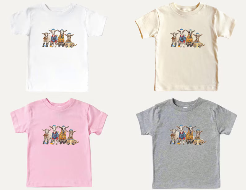 Hanukkah Goats Kids Shirt, Toddler Chanukah Goats T-shirt, Jewish Kids Shirt, Hanukkah Gift, Retro Hanukkah Tee, Farm Animal Holiday Shirt