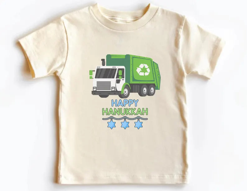 Hanukkah Kids Shirt, Menorah Trash Truck Toddler/Baby Tshirt, Jewish Kids T-shirt, Hanukkah Gift, Garbage Truck Chanukah Tee, Kids Truck Tee