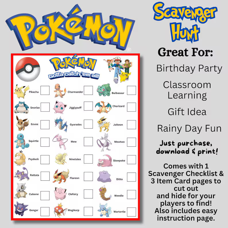 Gotta Catch Them All Scavenger Hunt, Instant Download