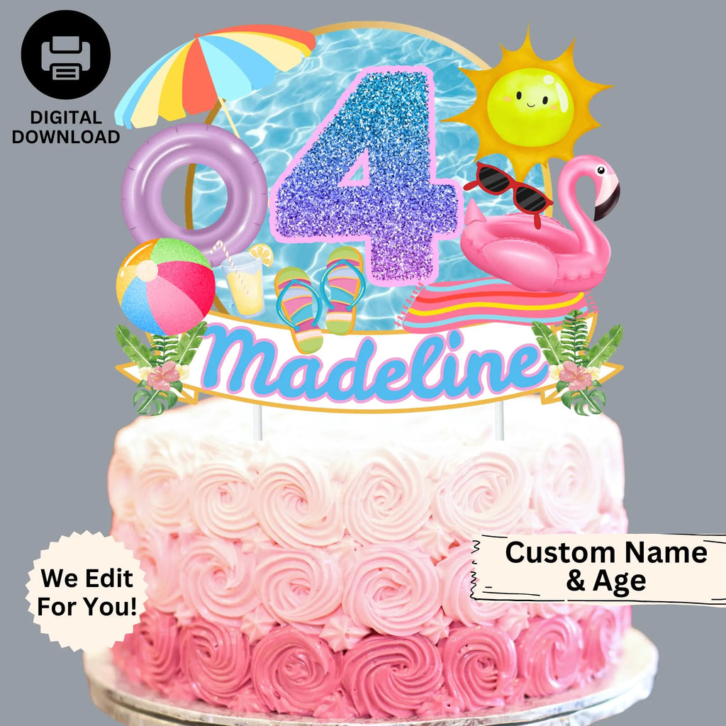 Personalized Pool Party Birthday Cake Topper, Pool Themed Party Cake Topper, Summer Party Cake Topper, Swim Theme Party Decor, Beach Topper