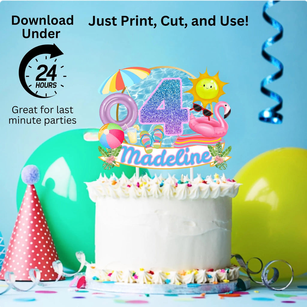 Personalized Pool Party Birthday Cake Topper, Pool Themed Party Cake Topper, Summer Party Cake Topper, Swim Theme Party Decor, Beach Topper