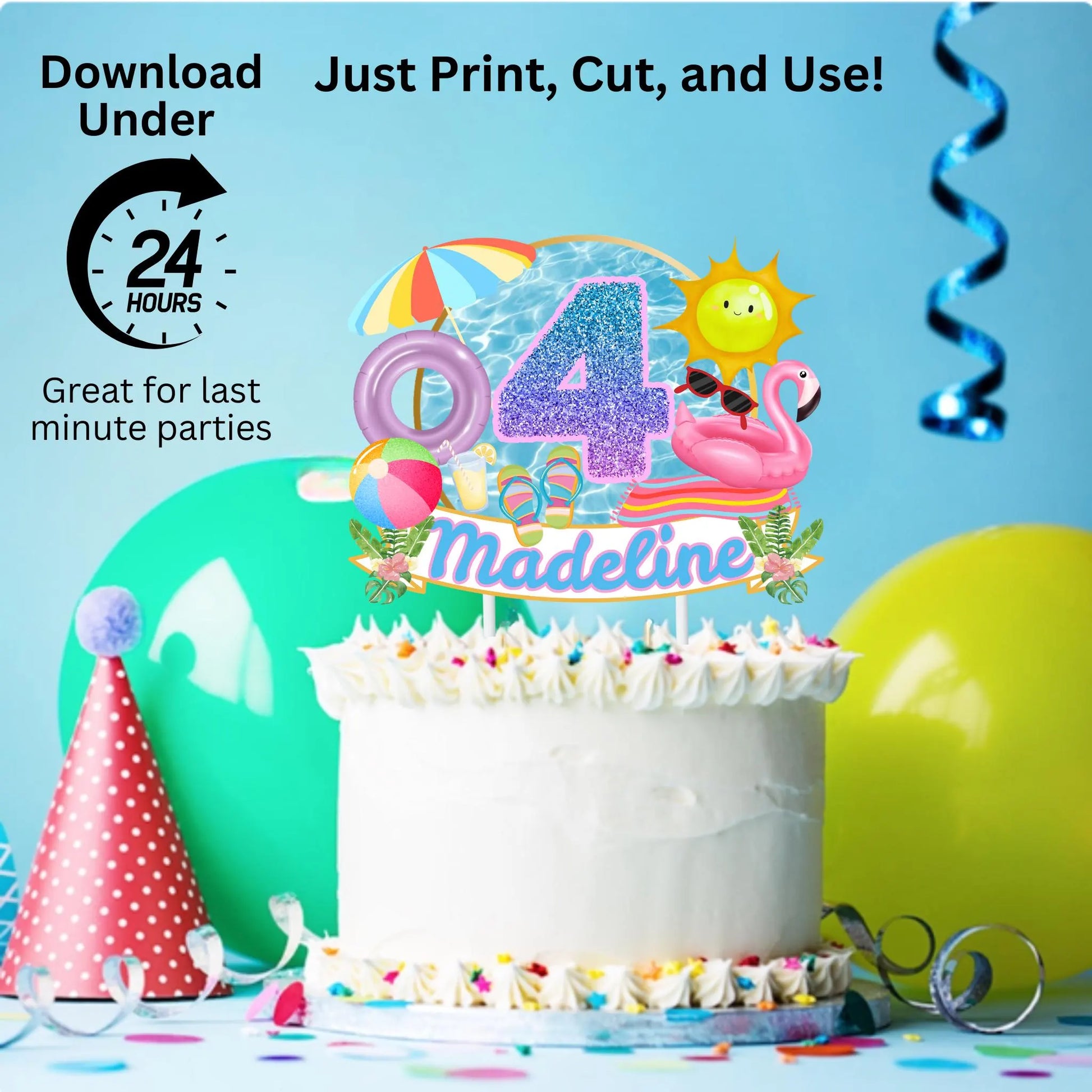 Personalized Pool Party Birthday Cake Topper, Pool Themed Party Cake Topper, Summer Party Cake Topper, Swim Theme Party Decor, Beach Topper