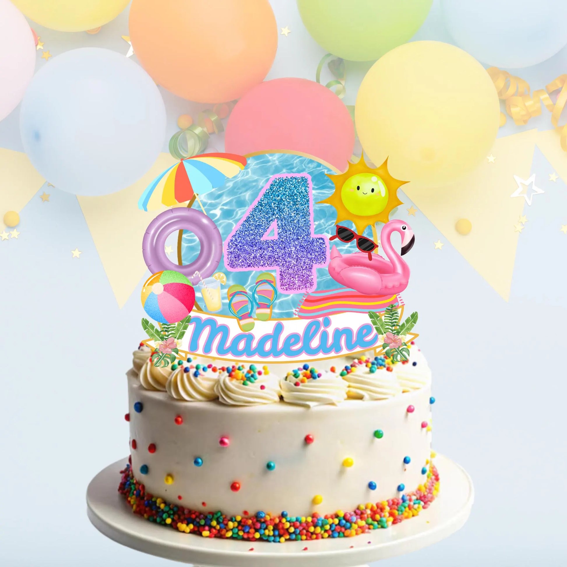 Personalized Pool Party Birthday Cake Topper, Pool Themed Party Cake Topper, Summer Party Cake Topper, Swim Theme Party Decor, Beach Topper