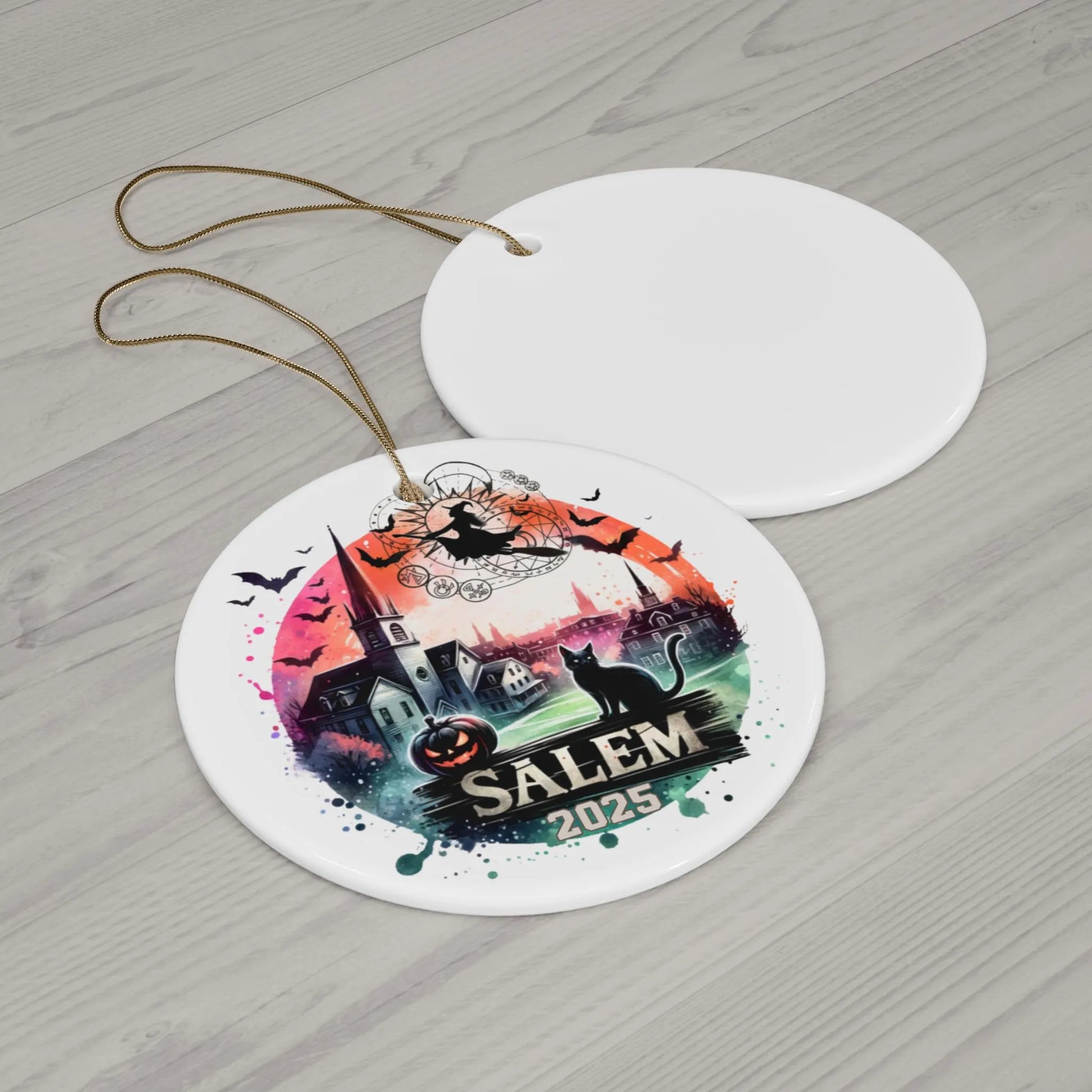 Personalized Salem Ornament, Watercolor Witch City Gift, Salem Massachusetts Christmas Ornament, Salem MA Souvenir, Witchy Vacation Keepsake