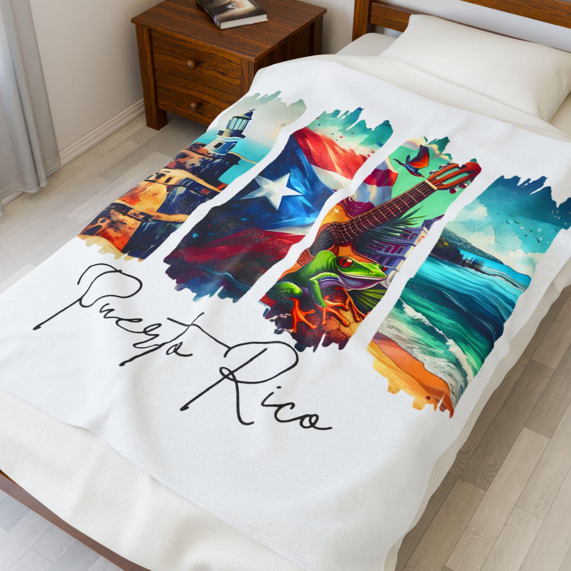 Puerto Rico Plush Velveteen Blanket, Puerto Rican Home Decor, Travel Gift, Housewarming Gift, Puerto Rico Souvenir, Cozy Boricua Blanket