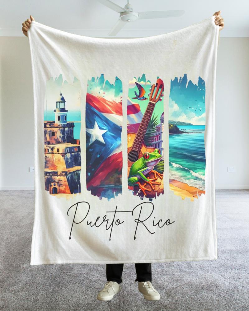 Puerto Rico Plush Velveteen Blanket, Puerto Rican Home Decor, Travel Gift, Housewarming Gift, Puerto Rico Souvenir, Cozy Boricua Blanket