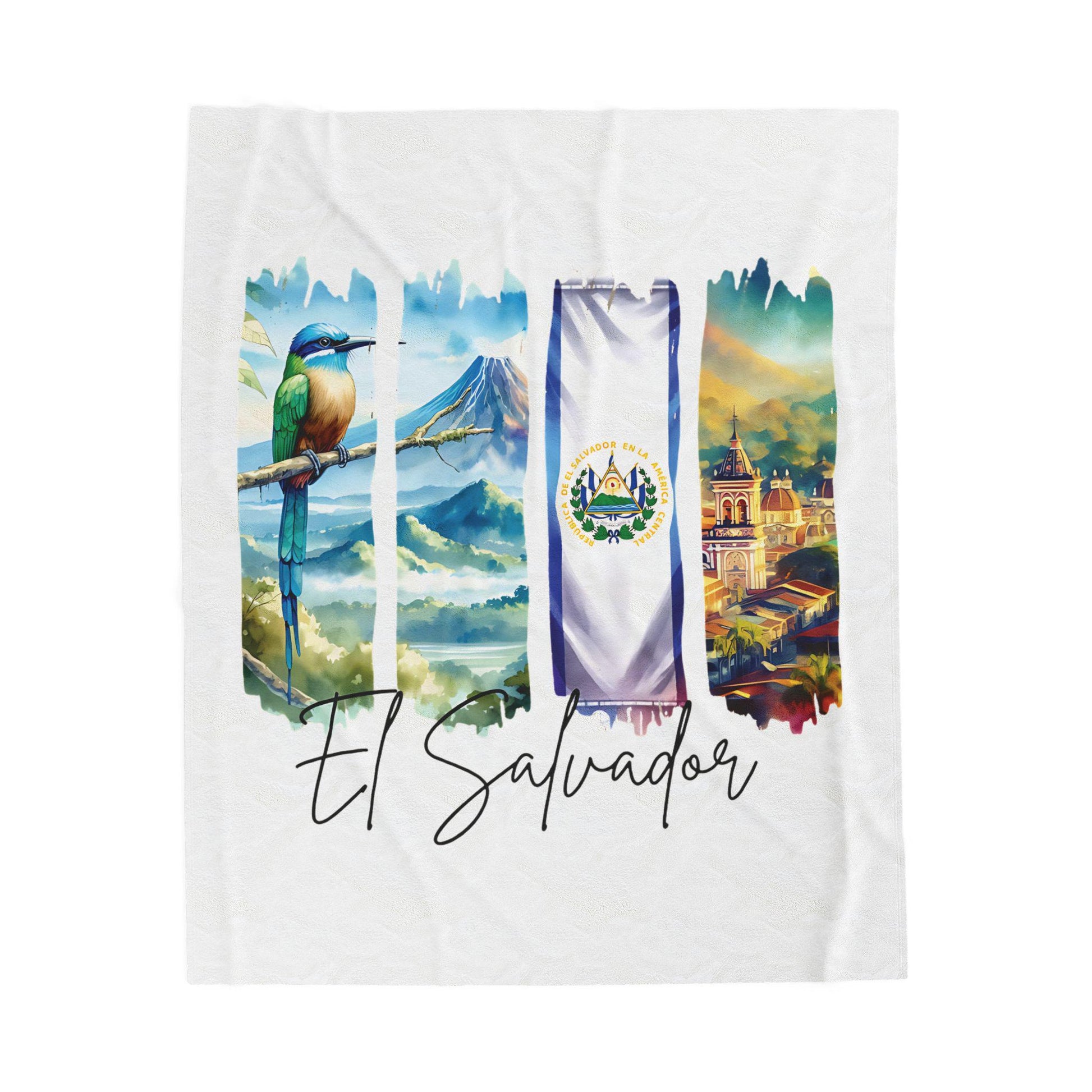 El Salvador Plush Velveteen Blanket, Salvadoran Home Decor, Travel Gift, Housewarming Gift, El Salvador Souvenir, Cozy Salvadoran Blanket