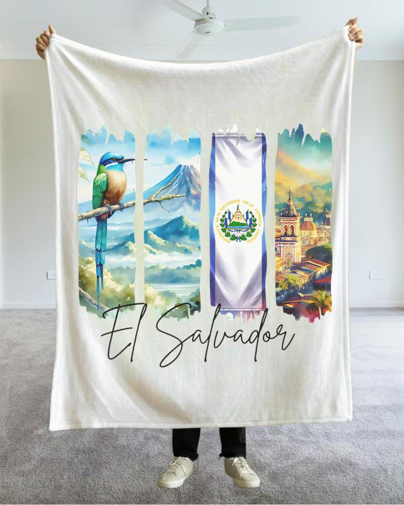 El Salvador Plush Velveteen Blanket, Salvadoran Home Decor, Travel Gift, Housewarming Gift, El Salvador Souvenir, Cozy Salvadoran Blanket