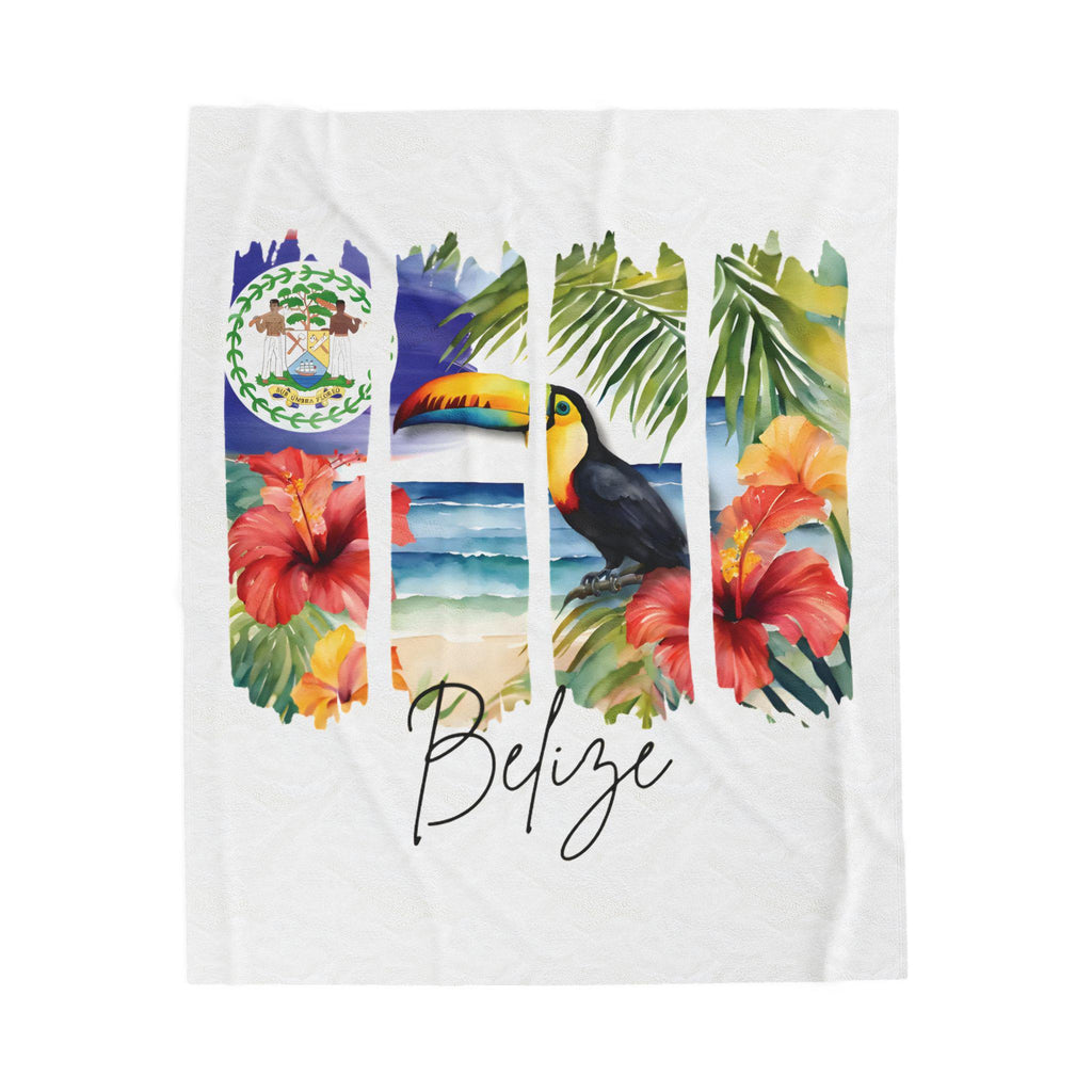 Belize Plush Velveteen Blanket, Belizean Home Decor, Travel Gift, Housewarming Gift, Belize Souvenir, Tropical Cozy Belizean Flag Blanket