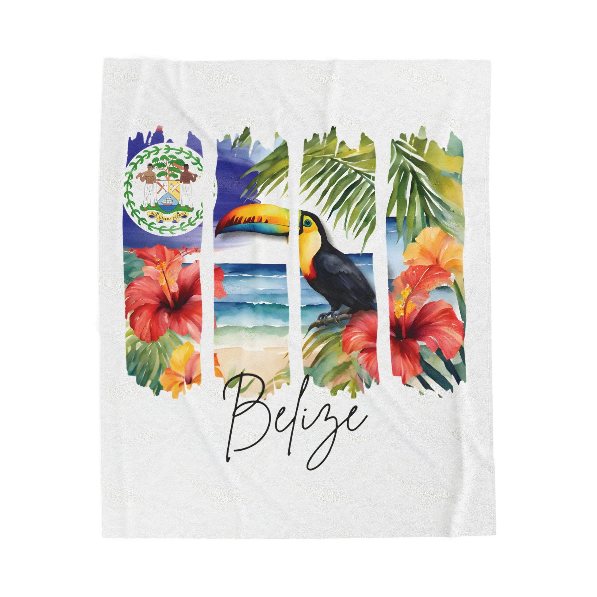 Belize Plush Velveteen Blanket, Belizean Home Decor, Travel Gift, Housewarming Gift, Belize Souvenir, Tropical Cozy Belizean Flag Blanket