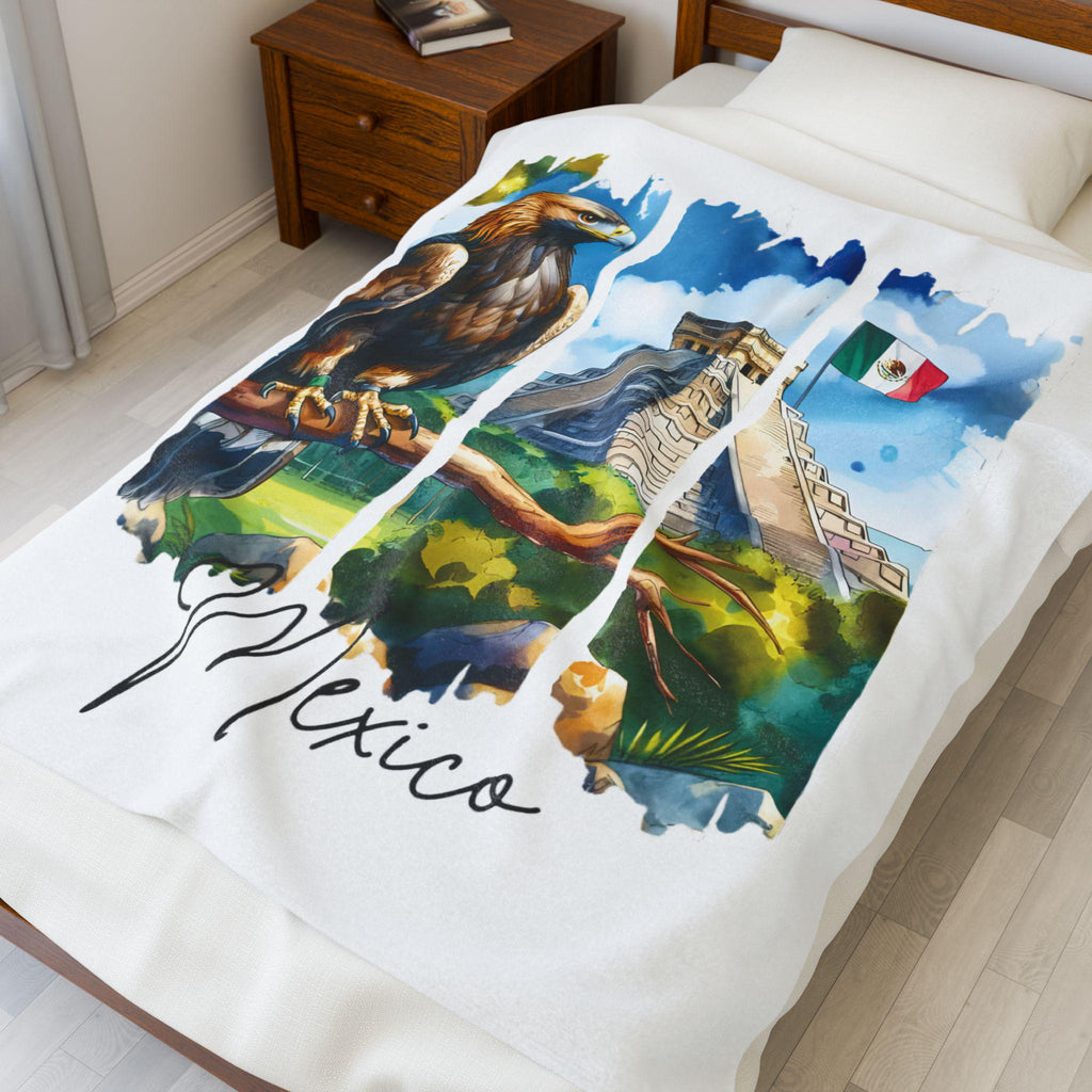 Mexico Plush Velveteen Blanket, Mexican Home Decor, Travel Gift, Housewarming Gift, Mexico Souvenir, Cozy Latina Blanket, Mexico Flag Throw
