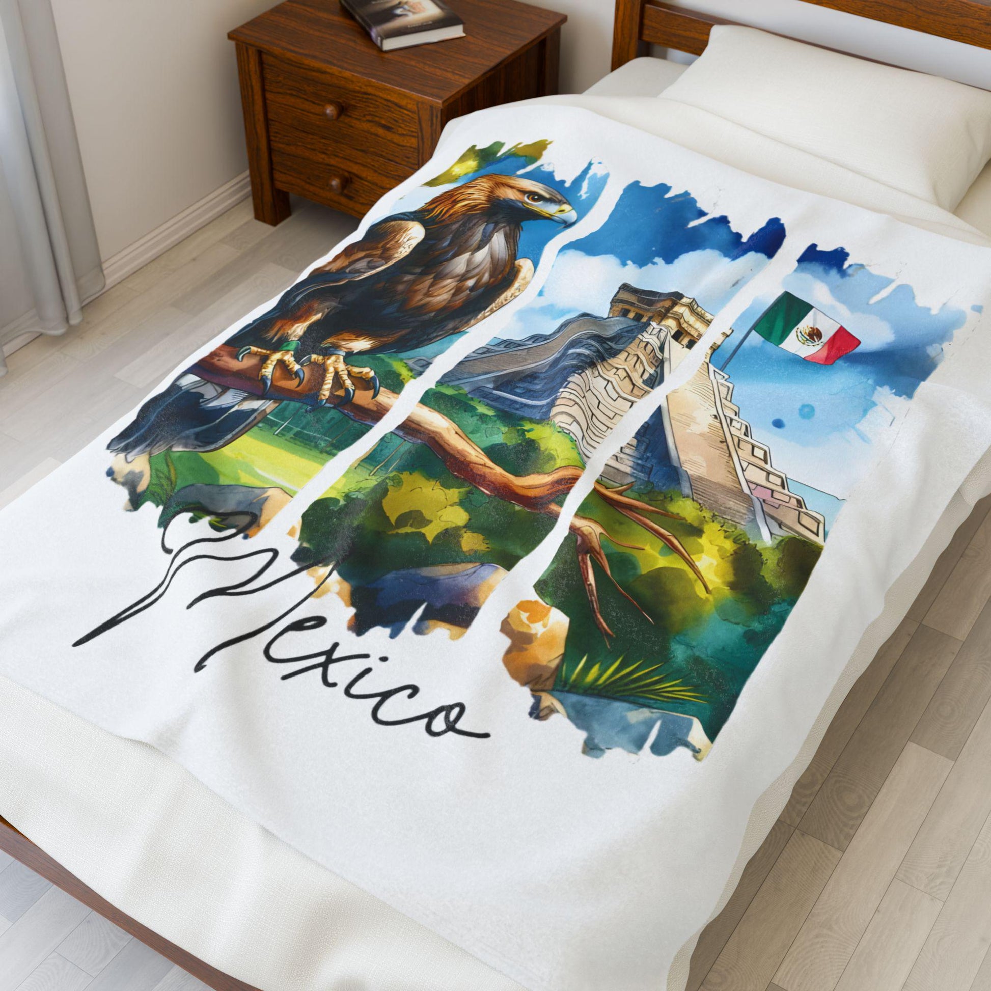 Mexico Plush Velveteen Blanket, Mexican Home Decor, Travel Gift, Housewarming Gift, Mexico Souvenir, Cozy Latina Blanket, Mexico Flag Throw