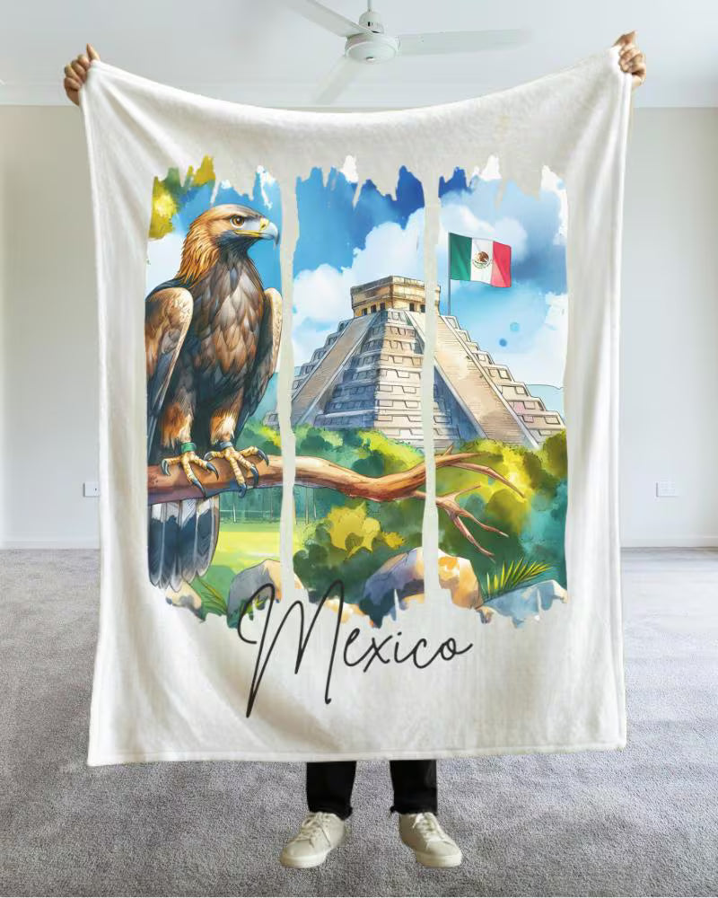 Mexico Plush Velveteen Blanket, Mexican Home Decor, Travel Gift, Housewarming Gift, Mexico Souvenir, Cozy Latina Blanket, Mexico Flag Throw
