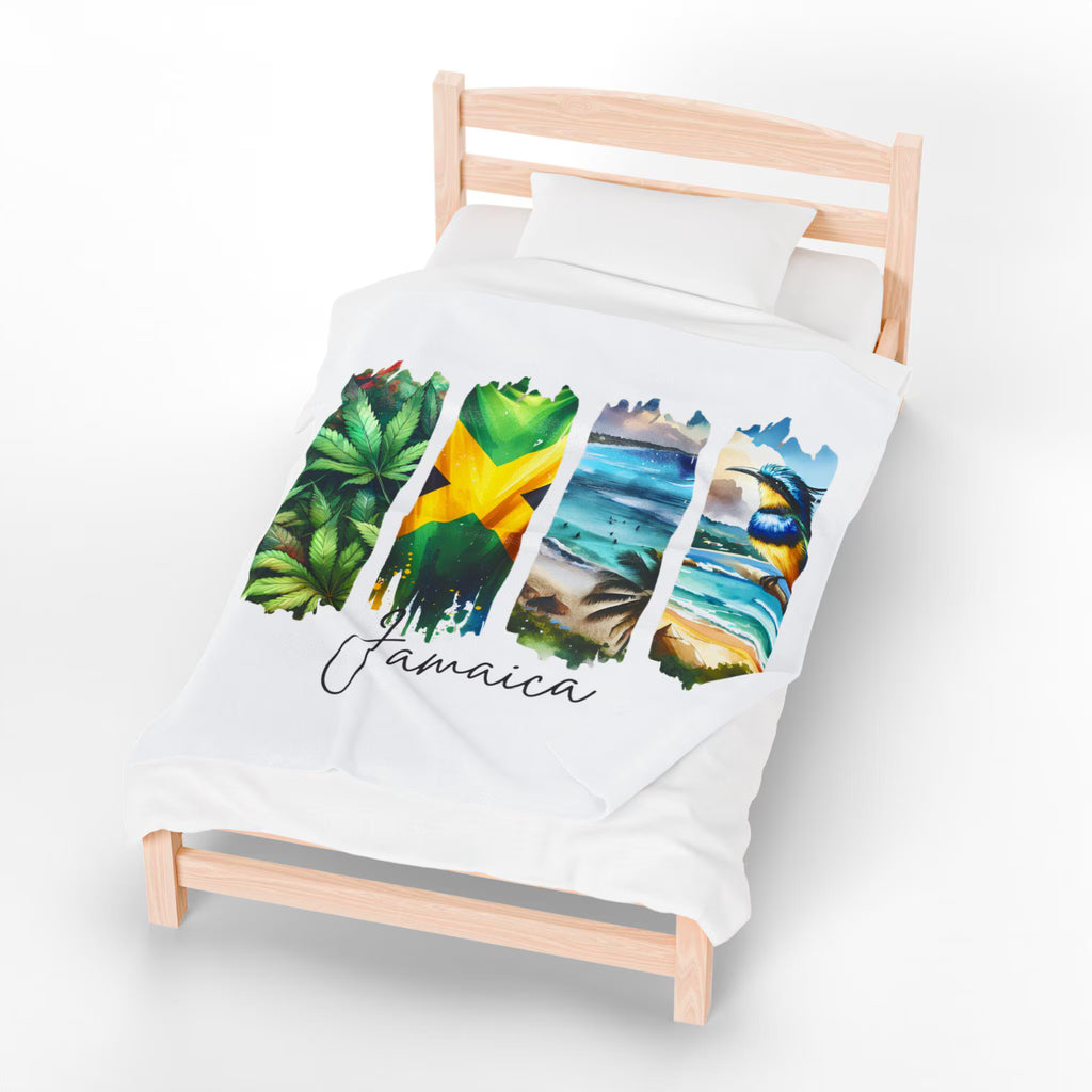 Jamaica Plush Velveteen Blanket, Jamaican Home Decor, Travel Gift, Housewarming Gift, Jamaica Souvenir, Cozy Jamaican Throw Blanket
