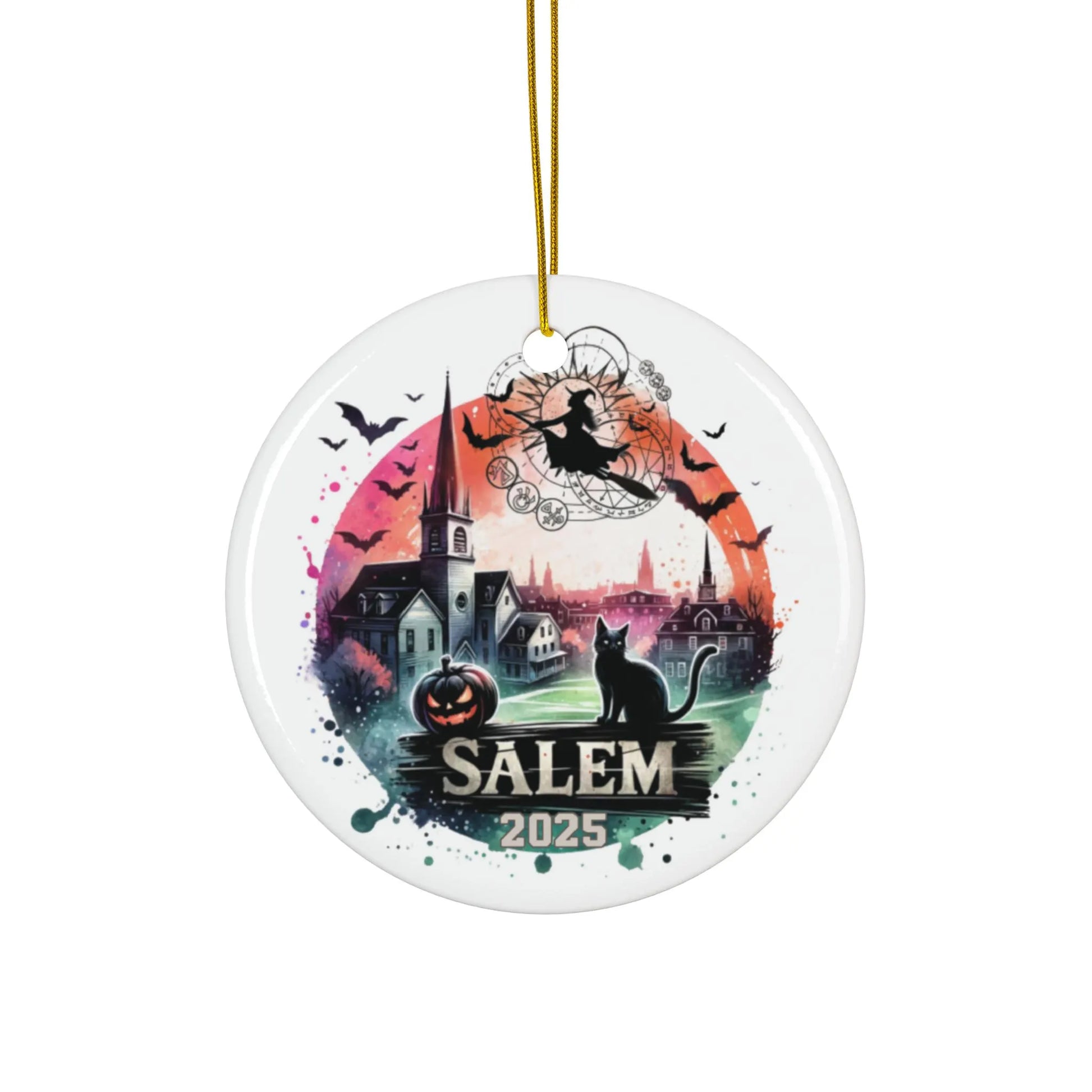 Personalized Salem Ornament, Watercolor Witch City Gift, Salem Massachusetts Christmas Ornament, Salem MA Souvenir, Witchy Vacation Keepsake