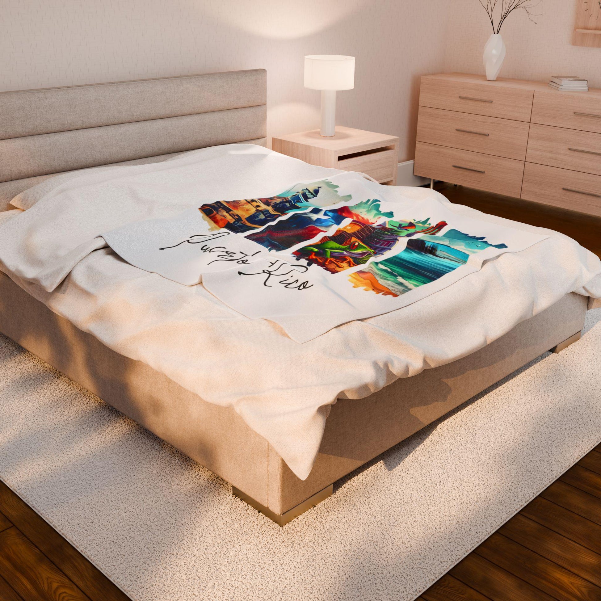 Puerto Rico Plush Velveteen Blanket, Puerto Rican Home Decor, Travel Gift, Housewarming Gift, Puerto Rico Souvenir, Cozy Boricua Blanket