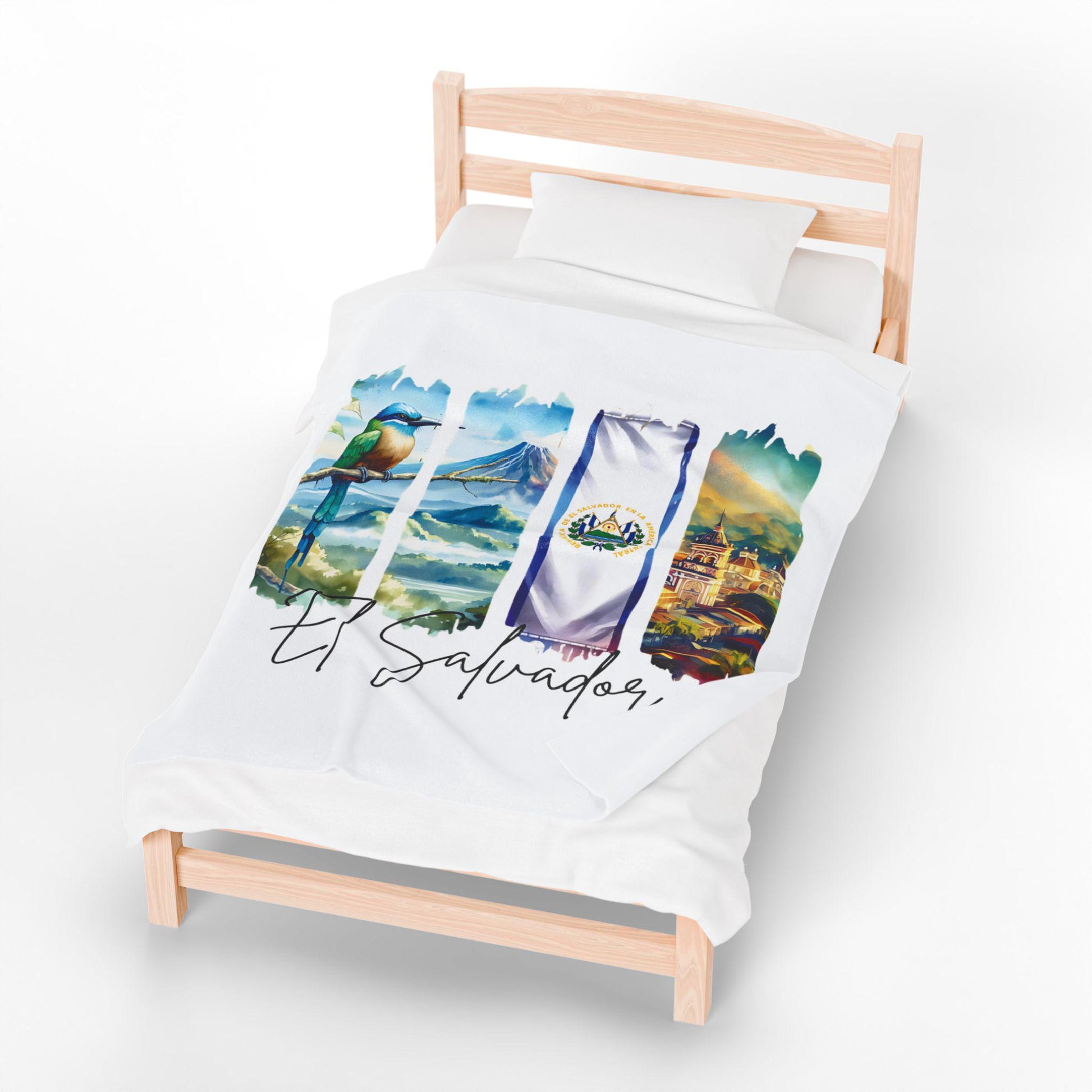 El Salvador Plush Velveteen Blanket, Salvadoran Home Decor, Travel Gift, Housewarming Gift, El Salvador Souvenir, Cozy Salvadoran Blanket