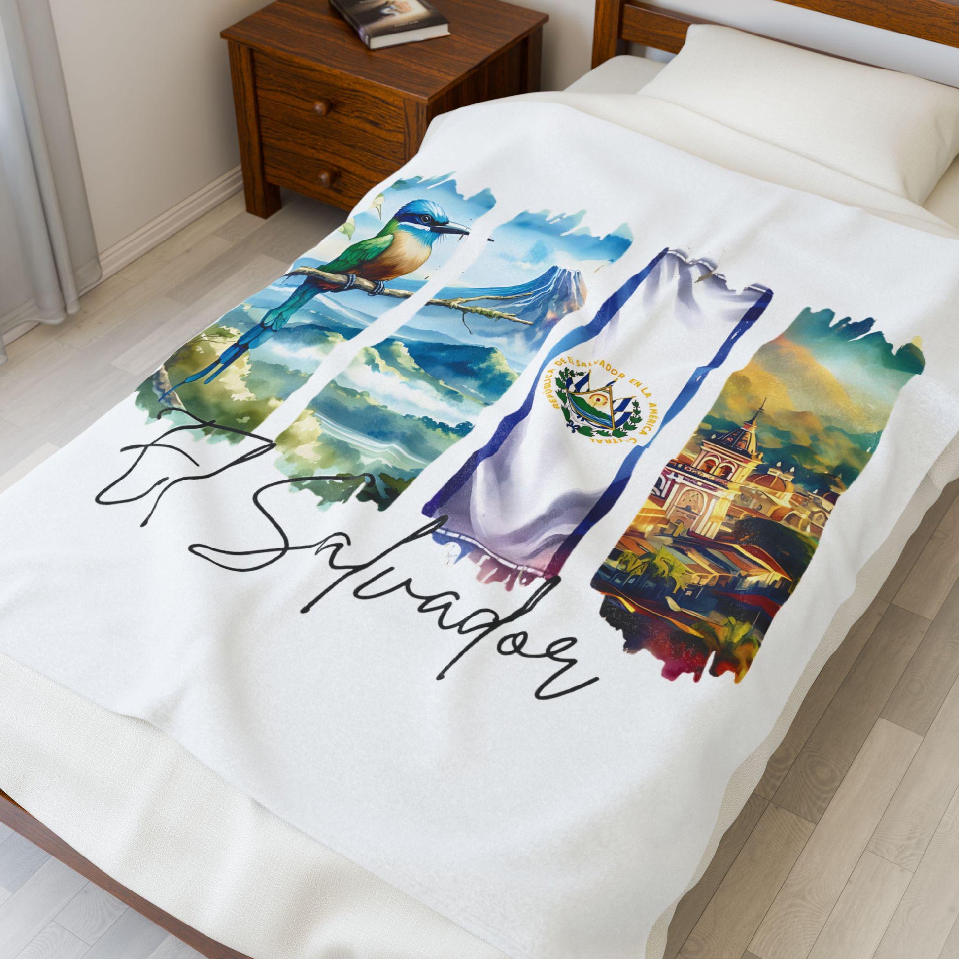 El Salvador Plush Velveteen Blanket, Salvadoran Home Decor, Travel Gift, Housewarming Gift, El Salvador Souvenir, Cozy Salvadoran Blanket