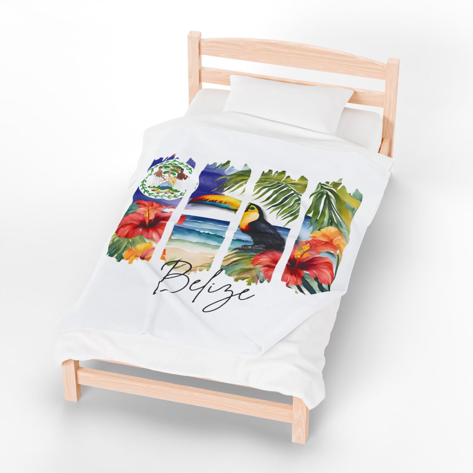 Belize Plush Velveteen Blanket, Belizean Home Decor, Travel Gift, Housewarming Gift, Belize Souvenir, Tropical Cozy Belizean Flag Blanket