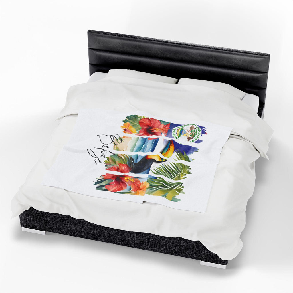 Belize Plush Velveteen Blanket, Belizean Home Decor, Travel Gift, Housewarming Gift, Belize Souvenir, Tropical Cozy Belizean Flag Blanket
