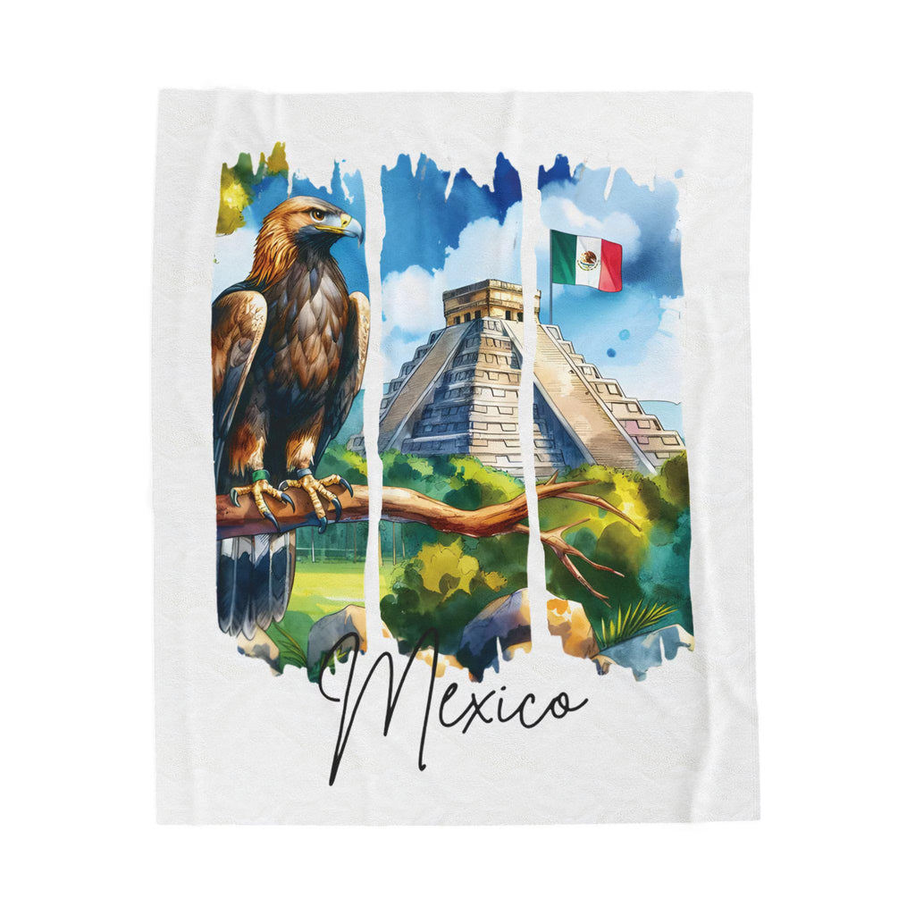 Mexico Plush Velveteen Blanket, Mexican Home Decor, Travel Gift, Housewarming Gift, Mexico Souvenir, Cozy Latina Blanket, Mexico Flag Throw