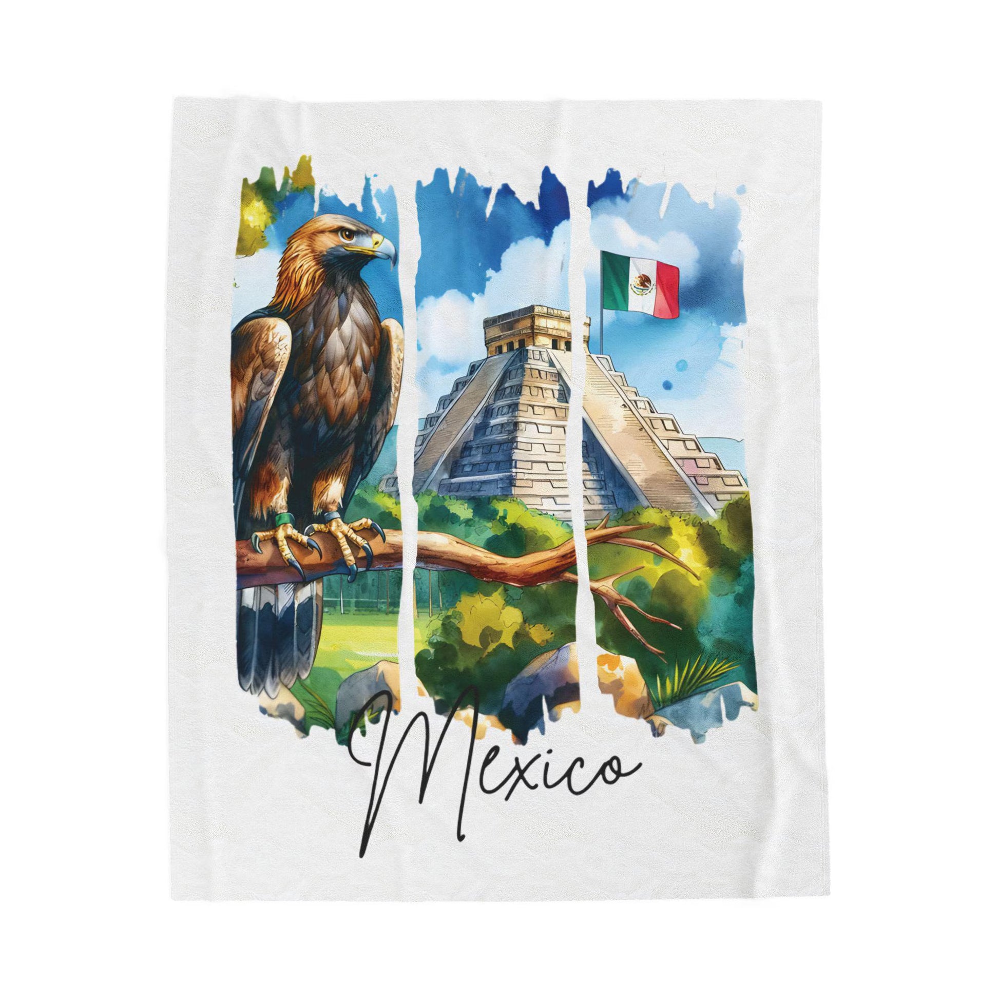 Mexico Plush Velveteen Blanket, Mexican Home Decor, Travel Gift, Housewarming Gift, Mexico Souvenir, Cozy Latina Blanket, Mexico Flag Throw