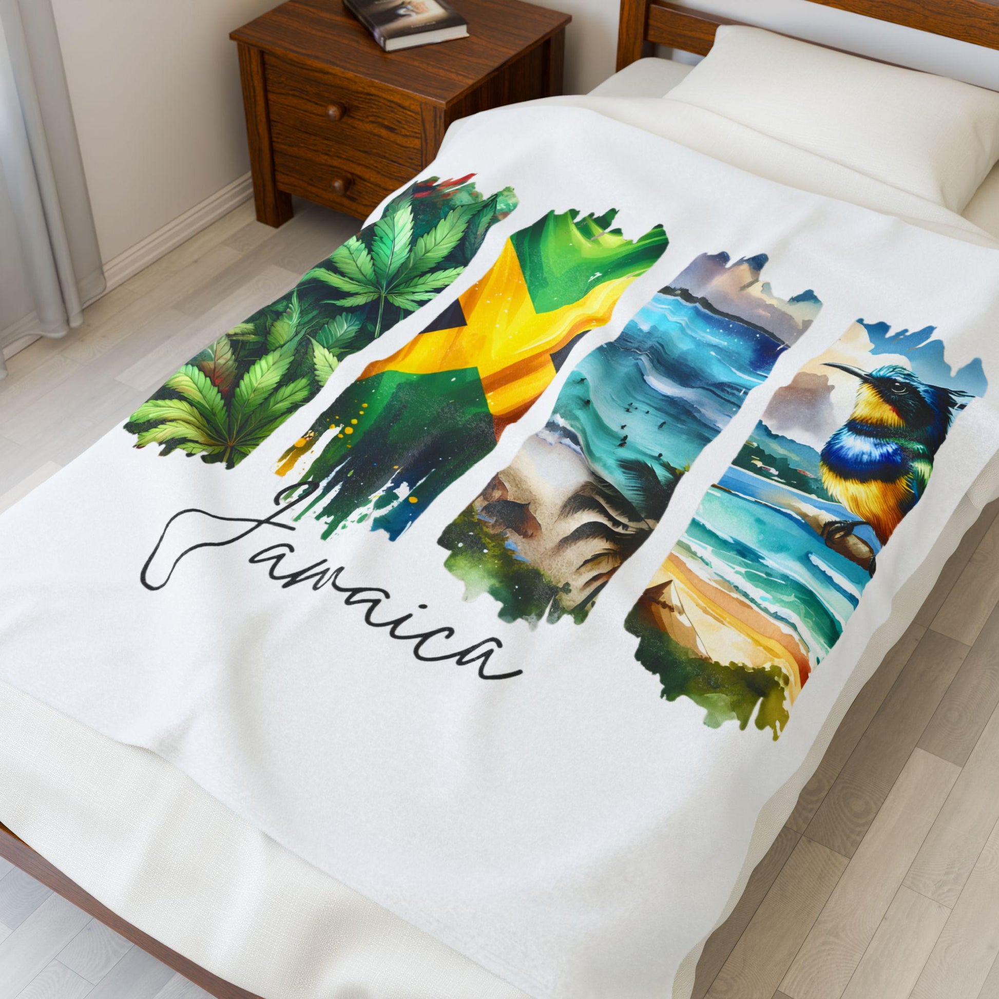 Jamaica Plush Velveteen Blanket, Jamaican Home Decor, Travel Gift, Housewarming Gift, Jamaica Souvenir, Cozy Jamaican Throw Blanket