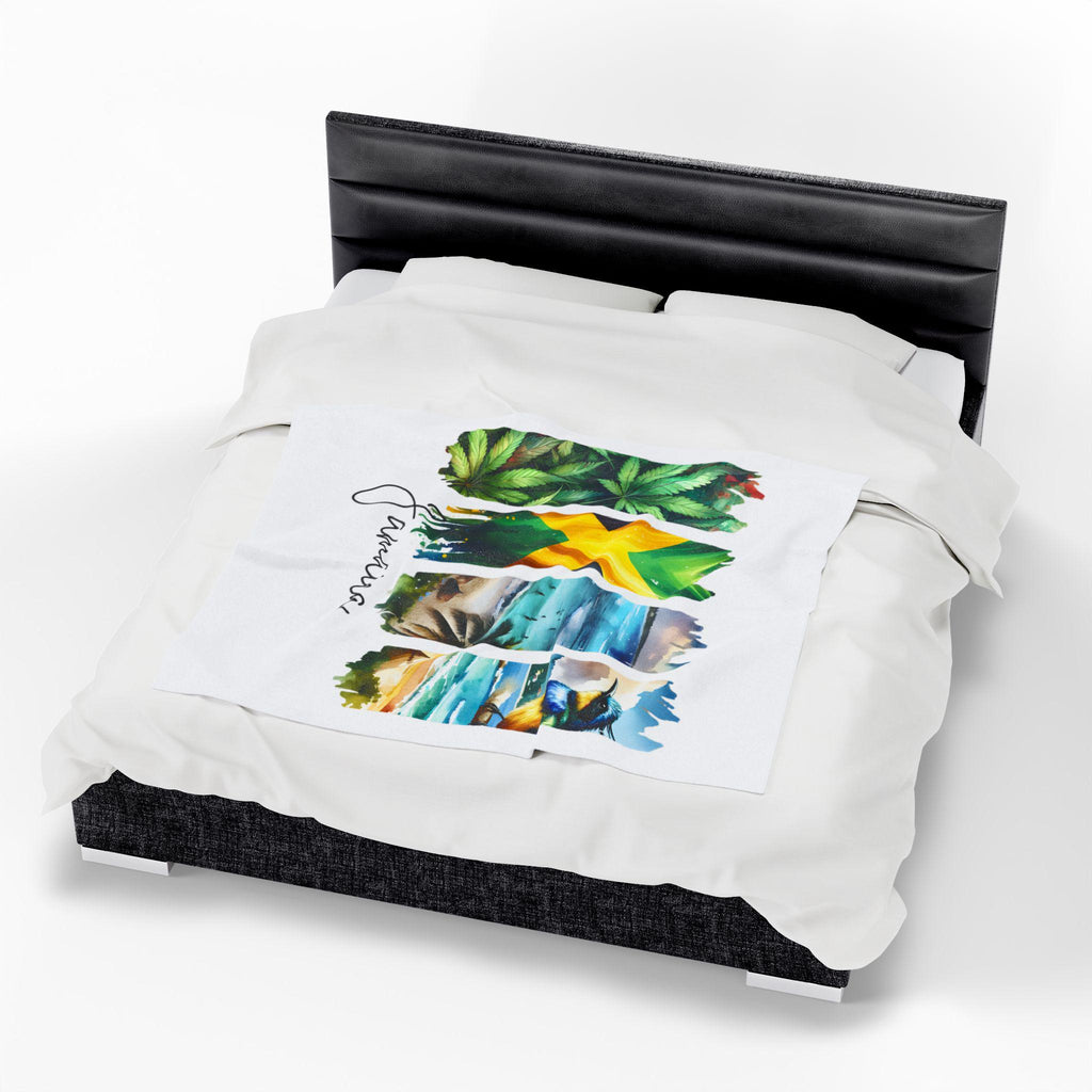 Jamaica Plush Velveteen Blanket, Jamaican Home Decor, Travel Gift, Housewarming Gift, Jamaica Souvenir, Cozy Jamaican Throw Blanket