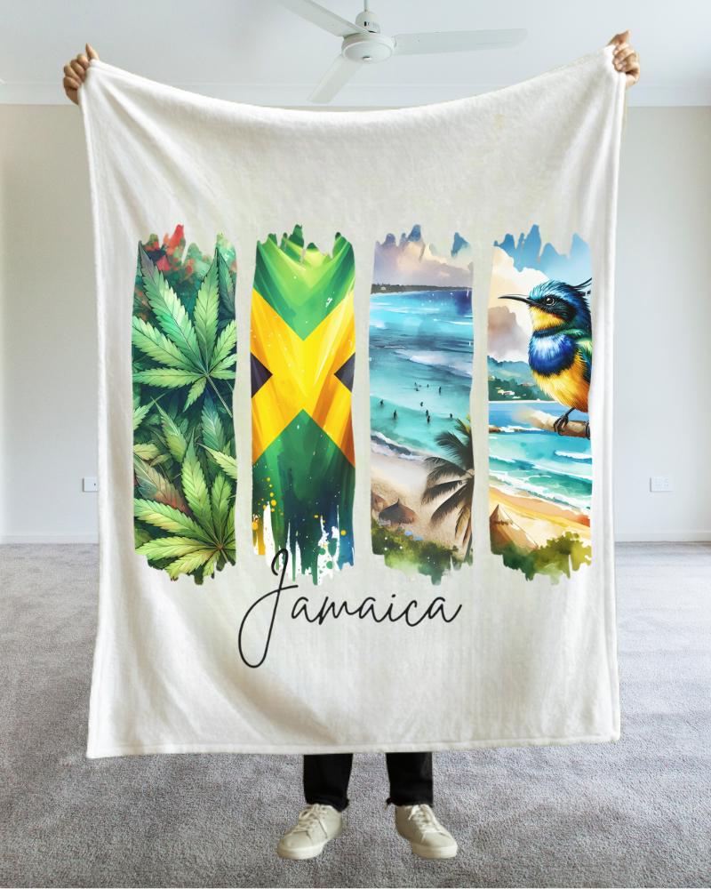 Jamaica Plush Velveteen Blanket, Jamaican Home Decor, Travel Gift, Housewarming Gift, Jamaica Souvenir, Cozy Jamaican Throw Blanket