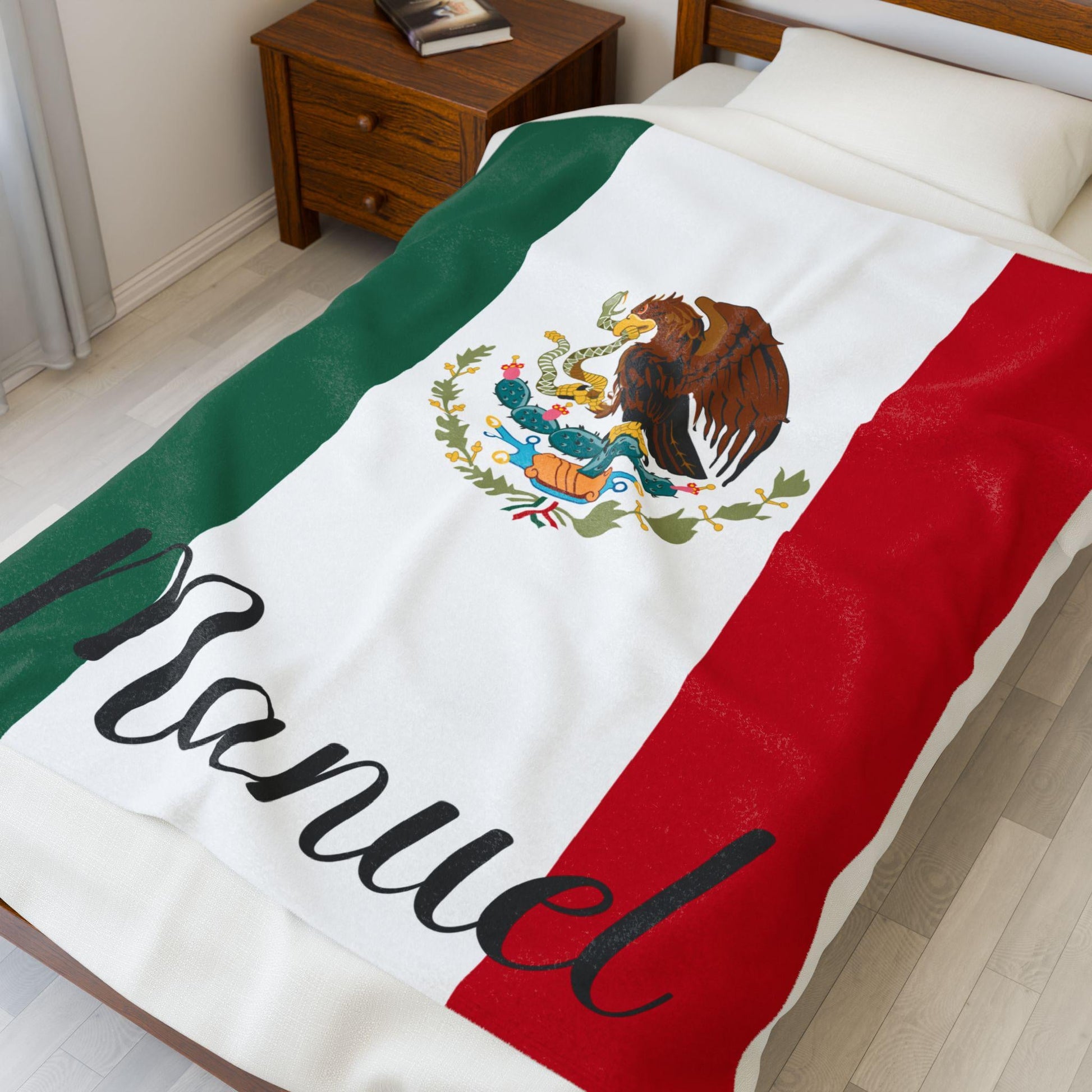 Personalized Mexico Flag Blanket, Mexican Velveteen Throw, Mexican Gifts, Mexican Decor, Custom Blanket, Gift for Mexican, Mexican Flag Gift