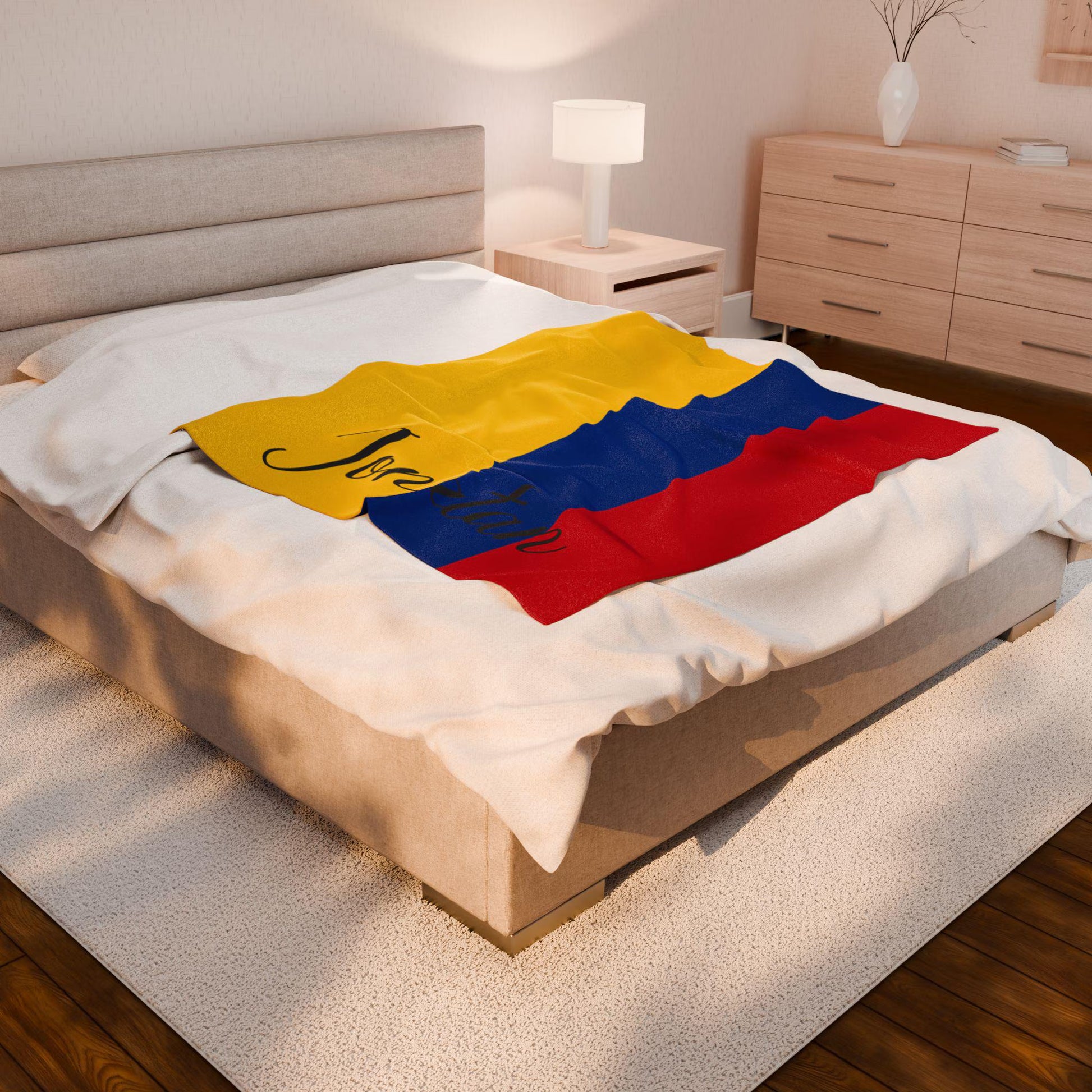 Personalized Colombia Flag Blanket, Colombia Velveteen Throw, Colombian Gifts, Hispanic Decor, Custom Blanket, Colombian Flag Gift