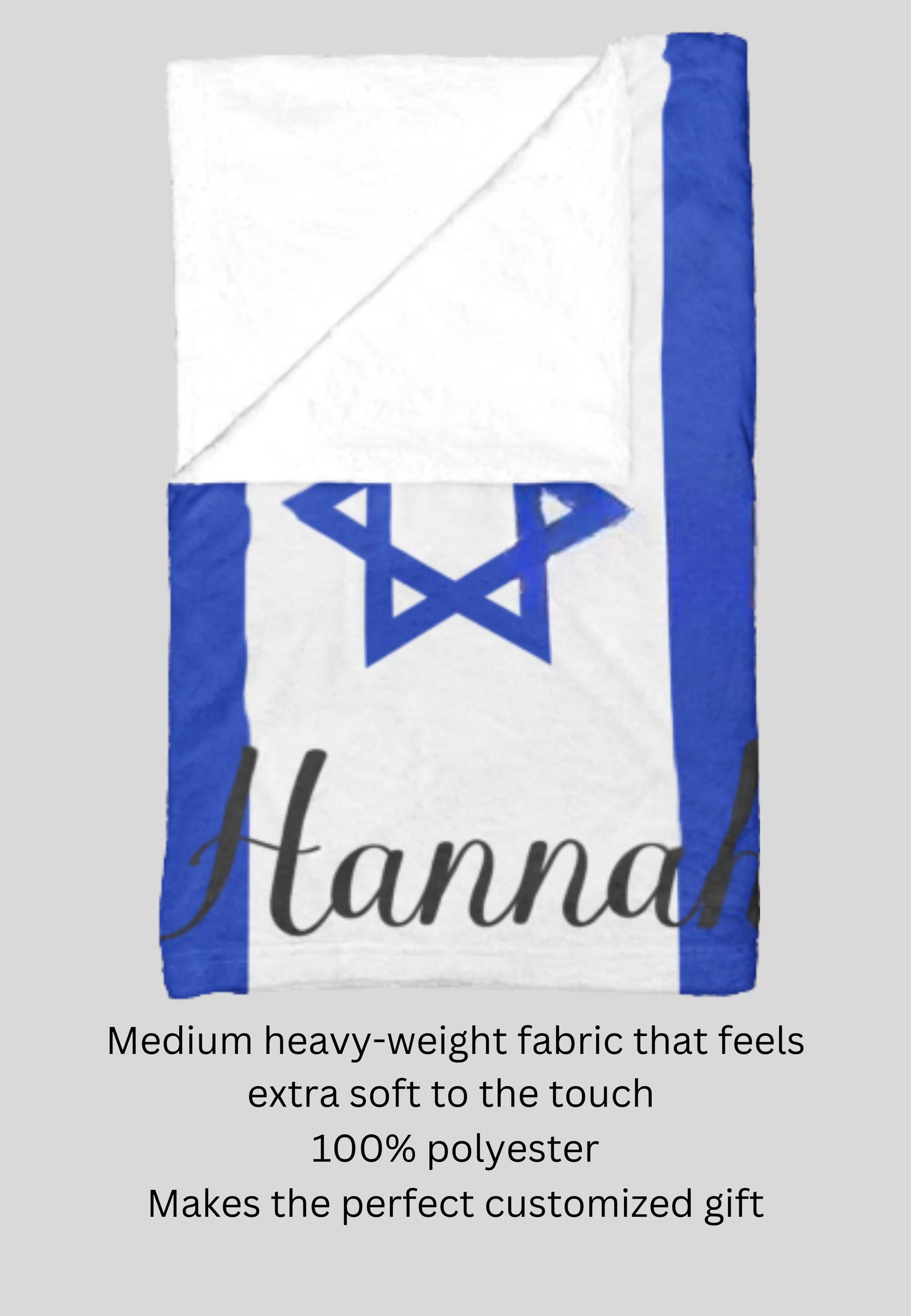 Personalized Israel Flag Blanket, Israeli Velveteen Throw, Jewish Gifts, Israeli Decor, Custom Blanket, Israeli Flag Gift