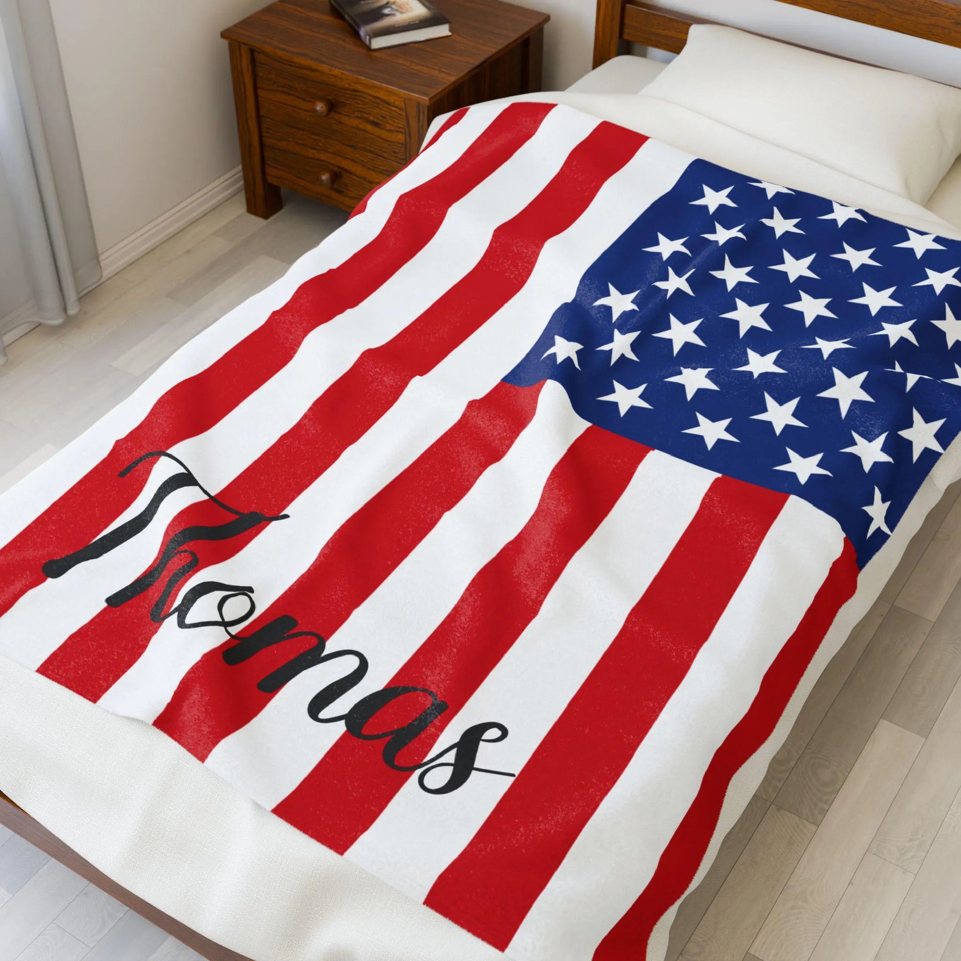 Personalized America Flag Blanket, American Velveteen Throw, Veteran Gifts, American Decor, Custom Blanket, Gift for Veteran, American Flag Gift