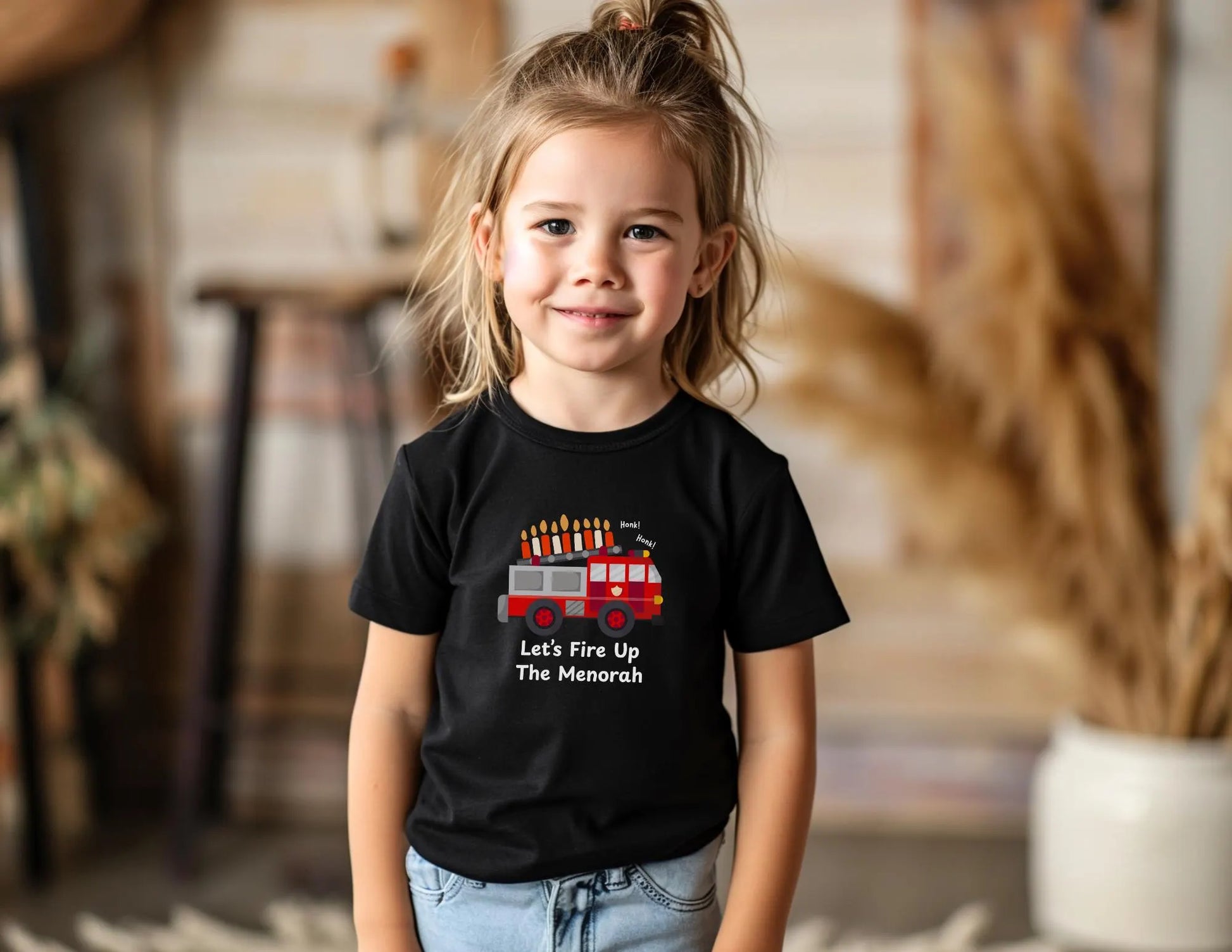 Hanukkah Kids Shirt, Menorah Fire Truck Toddler/Baby Tshirt, Jewish Kids T-shirt, Hanukkah Gift, Firetruck Chanukah Tee, Kids Firetruck Tee