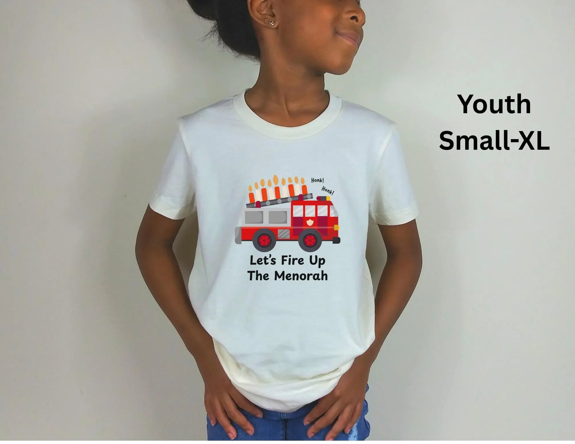 Hanukkah Kids Shirt, Menorah Fire Truck Toddler/Baby Tshirt, Jewish Kids T-shirt, Hanukkah Gift, Firetruck Chanukah Tee, Kids Firetruck Tee