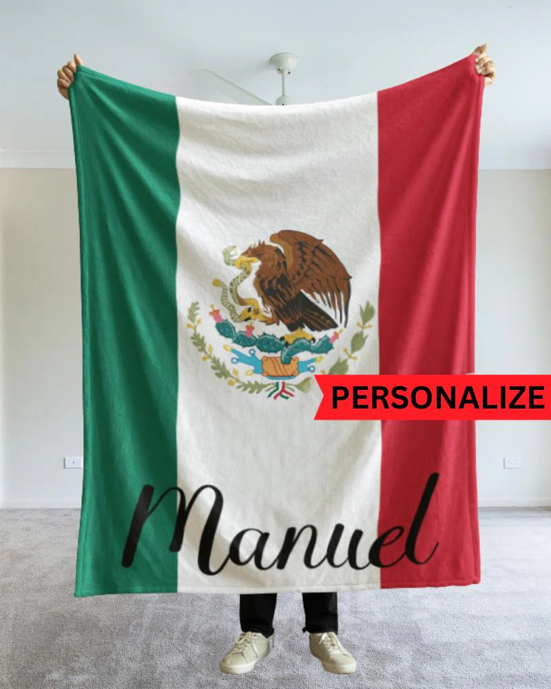 Personalized Mexico Flag Blanket, Mexican Velveteen Throw, Mexican Gifts, Mexican Decor, Custom Blanket, Gift for Mexican, Mexican Flag Gift