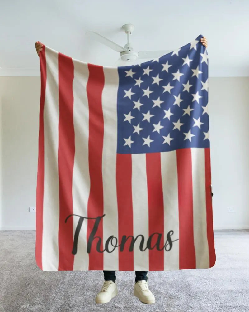 Personalized America Flag Blanket, American Velveteen Throw, Veteran Gifts, American Decor, Custom Blanket, Gift for Veteran, American Flag Gift