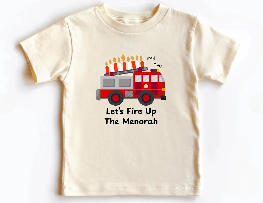 Hanukkah Kids Shirt, Menorah Fire Truck Toddler/Baby Tshirt, Jewish Kids T-shirt, Hanukkah Gift, Firetruck Chanukah Tee, Kids Firetruck Tee