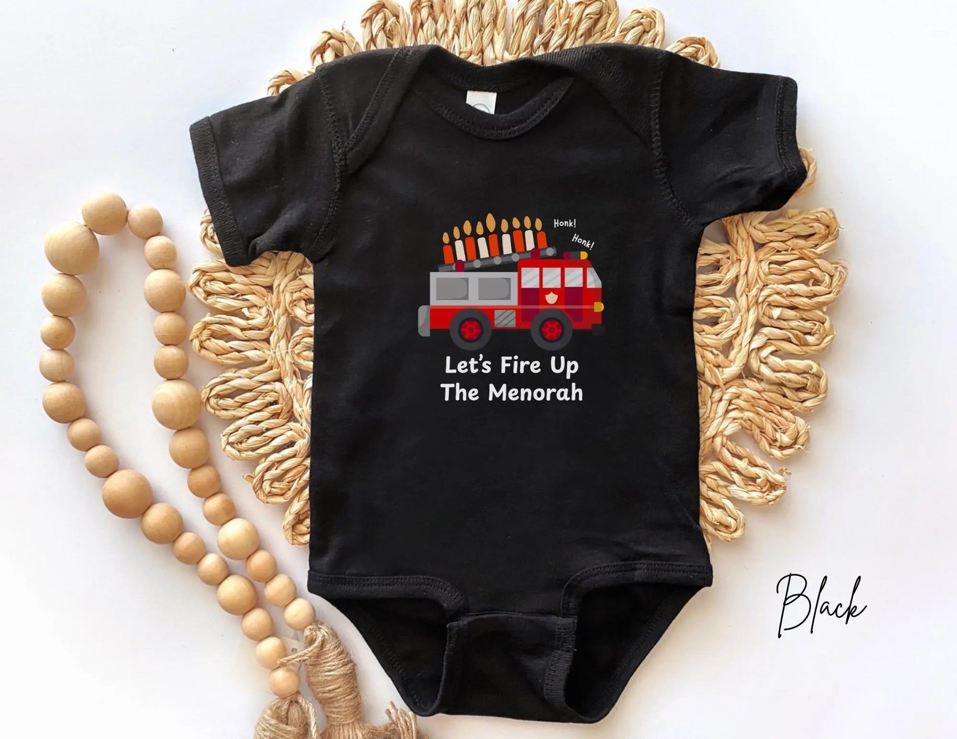 Hanukkah Kids Shirt, Menorah Fire Truck Toddler/Baby Tshirt, Jewish Kids T-shirt, Hanukkah Gift, Firetruck Chanukah Tee, Kids Firetruck Tee
